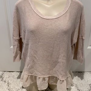 AMERICAN EAGLE HI LO BLUSH SHEER RUFFLE HEM SWEATER XS